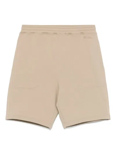Zegna Logo-embroidered Track Shorts In Neutrals