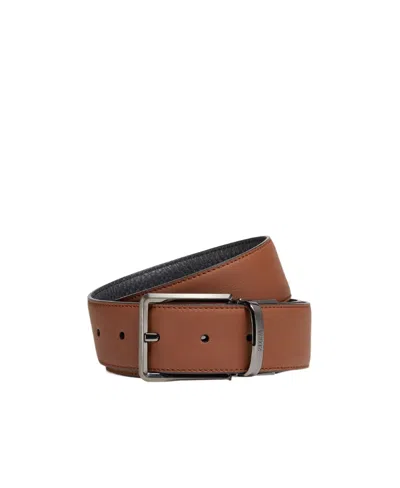 Zegna Logo Engraved Reversible Buckle Belt In Brown