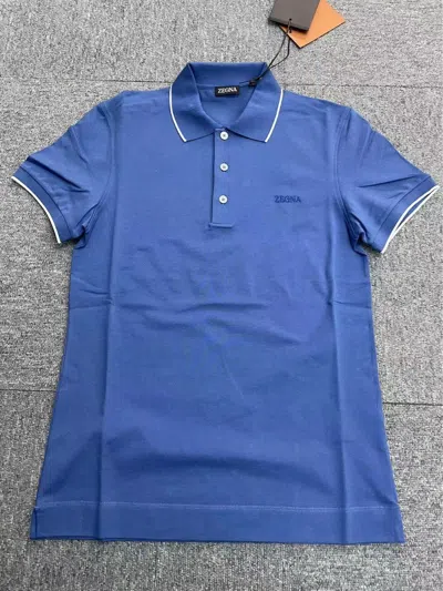 Zegna Logo Lapel Polo Shirt In Blue
