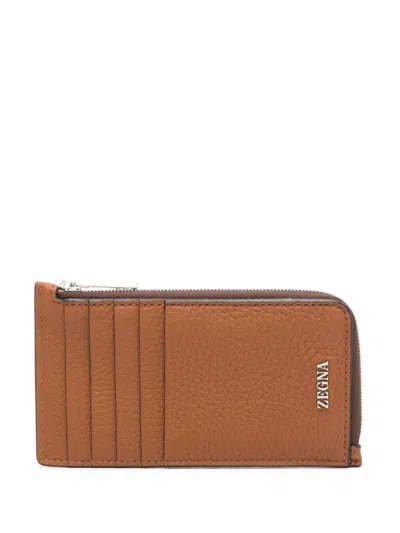 Zegna Logo-lettering Wallet In Brown