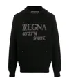 Zegna Logo Long-sleeved Printed Hooded Sweater In Black