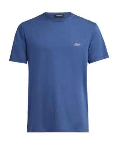 Zegna Logo Marked Short-sleeved T-shirt In Blue