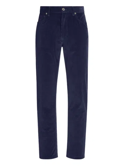 Zegna Logo-patch Corduroy Trousers In Blue