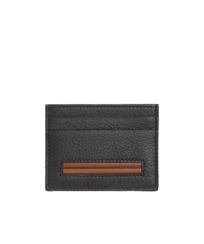 Zegna Logo-patch Leather Cardholder In Gray