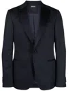 Zegna Logo-patch Single-breasted Blazer In Blue