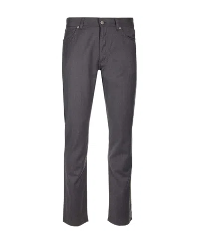 Zegna Logo Patch Slim Cut Trousers In Blue
