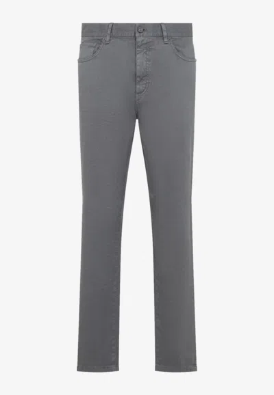 Zegna Logo Patch Straight-leg Jeans In Gray