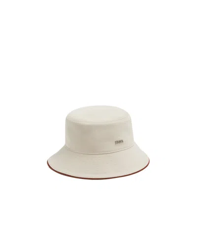 Zegna Logo-plaque Cotton-blend Bucket Hat In Nude