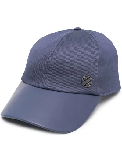 Zegna Logo-plaque Cotton Cap In Blau