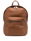 Zegna Logo-plaque Leather Backpack In Brown