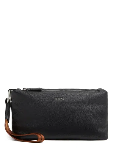 Zegna Clutch Mit Logo-schild In Schwarz