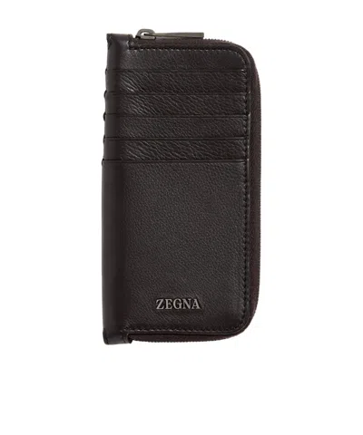 Zegna Logo Plaque Secondskin Wallet In Brown