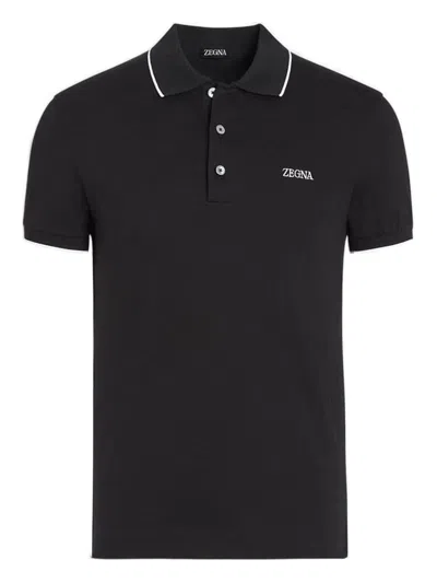 Zegna Logo Polo Shirt In Black