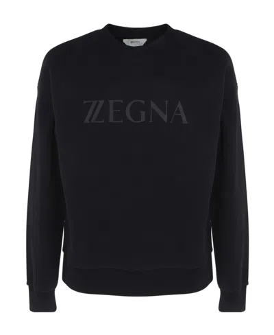Zegna Logo-print Crew Neck Sweatshirt In Black