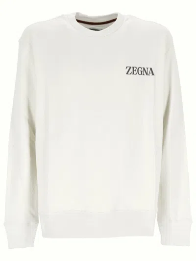 Zegna Logo Prrinted Crewneck Sweatshirt In Gray