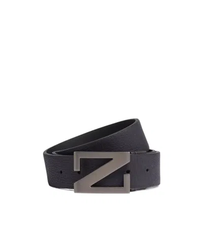 Zegna Logo Reversible Belt In Black