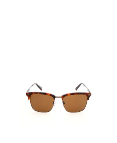Zegna Logo Square Sunglasses In Brown