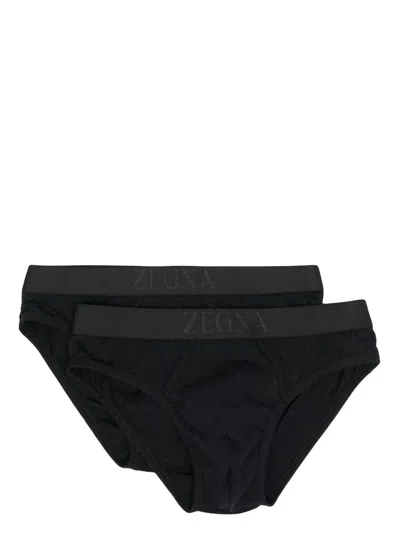 Zegna Logo-waistband Briefs Set Of 2 In Black