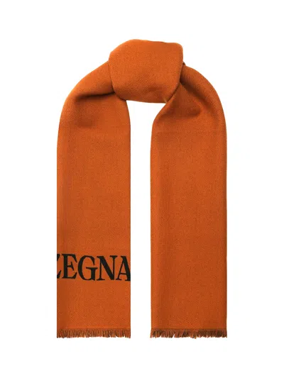 Zegna Logo Wool Scarf Black/brown