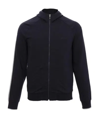 Zegna Logo Zipper Hooded Casual Jacket In Black