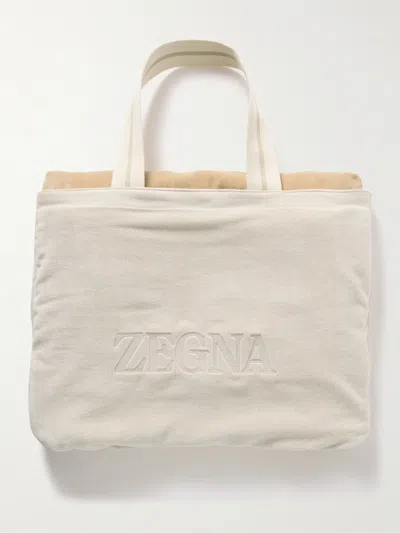 Zegna Logo-embroidered Cotton-terry Beach Towel Tote Bag In Neutral