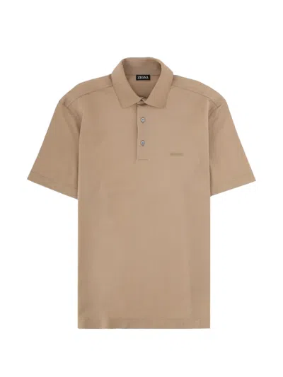 Zegna Neutrals Regular Fit Embroidered Cotton Polo Shirt In Brown