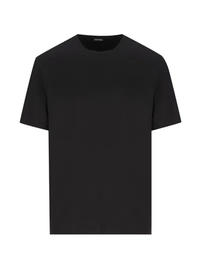 Zegna Logo-embroidered T-shirt In Black