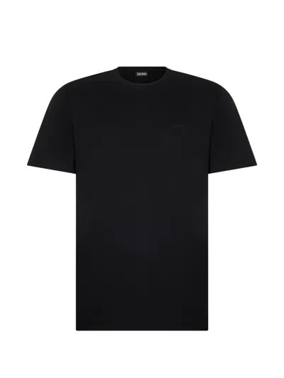 Zegna Short Sleeve Crew Neck Standard Fit T Shirt In Blue