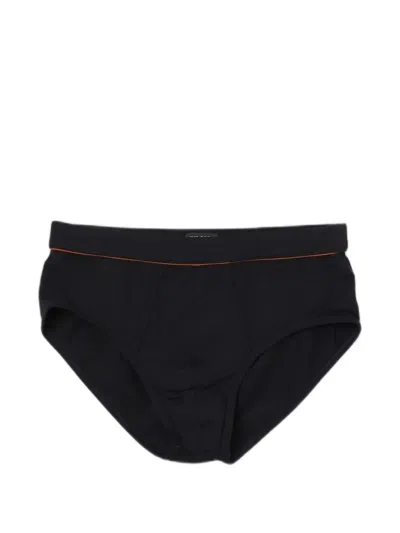 Zegna Logo-patch Contrast-trim Briefs In Black