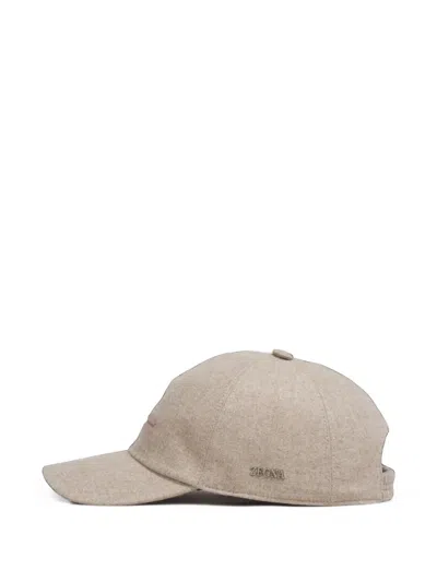 Zegna Logo-plaque Cashmere Baseball Cap In Brown
