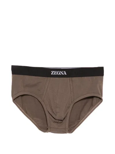 Zegna Logo-waistband Briefs In Brown