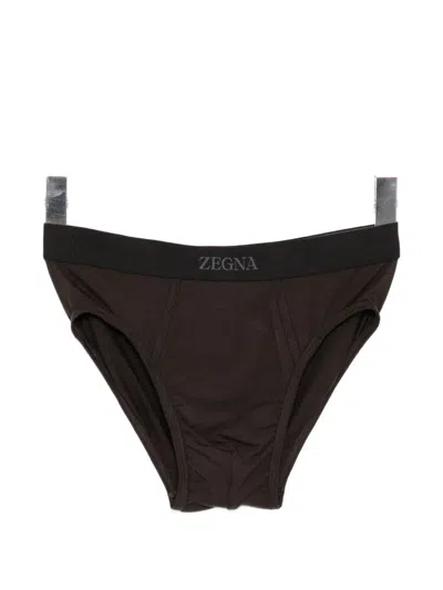 Zegna Logo-waistband Briefs In Brown