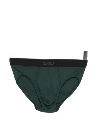Zegna Logo-waistband Briefs In Green