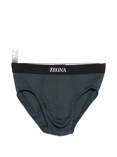 Zegna Logo-waistband Ribbed Briefs In Green