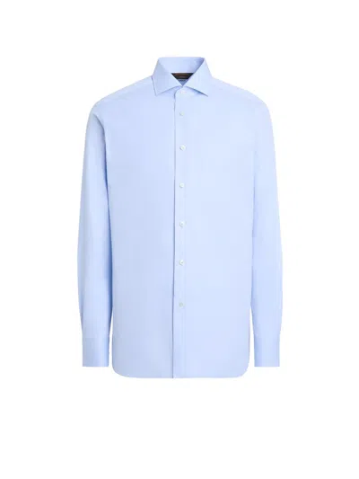Zegna Light Blue Sea Island Cotton Long-sleeve Tailoring Shirt