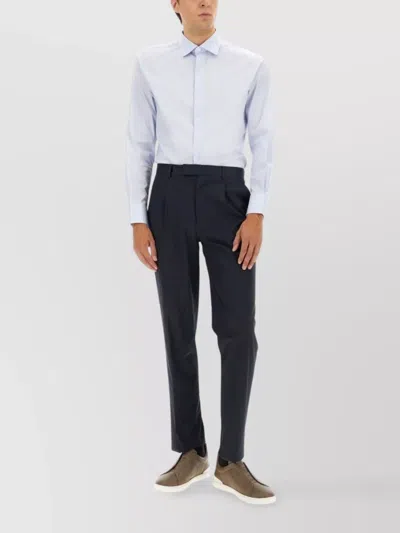 Zegna Long Sleeve Button-down Collar Cotton Shirt In Blue