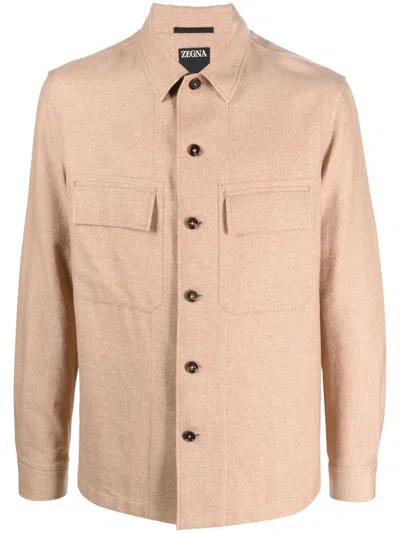 Zegna Long-sleeve Cashmere Jacket In Brown