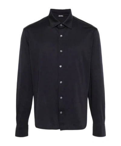 Zegna Long-sleeve Cotton Shirt In Black