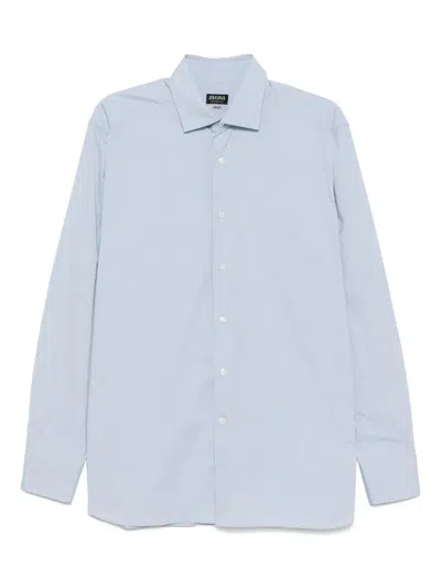 Zegna Long-sleeve Cotton Shirt In Blue