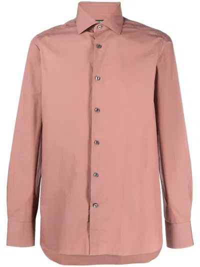 Zegna Long-sleeve Cotton Shirt In Braun