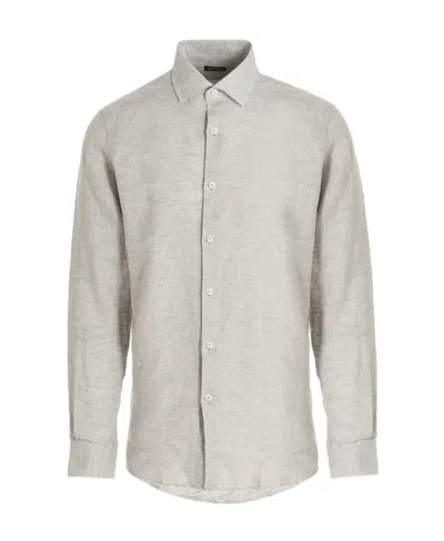 Zegna Long-sleeve Linen Shirt In Gray