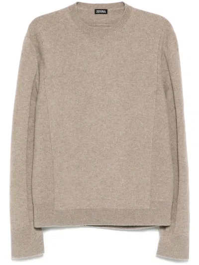 Zegna Long-sleeve Mélange Polo In Brown