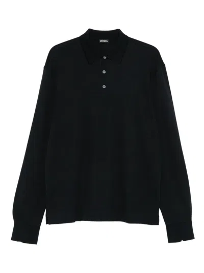Zegna Long-sleeve Polo Shirt In Black