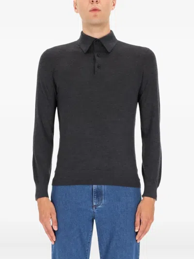 Zegna Ribbed Cuff Knit Sweater With Hem Detail In Black