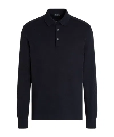 Zegna Long-sleeve Polo Shirt In Blue