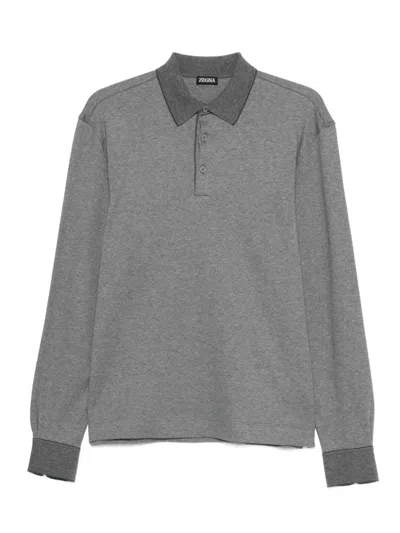 Zegna Long-sleeve Polo Shirt In Gray