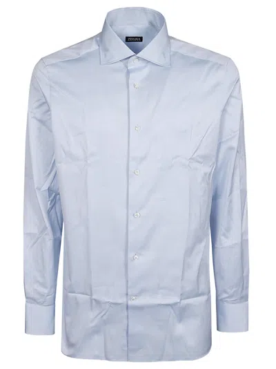 Zegna Lux Tailoring Long Sleeve Cotton Shirt In Blue