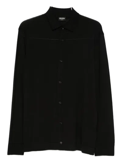 Zegna Cashmere-silk Blend Sweater With Classic Collar In Black