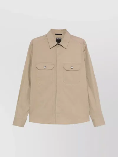Zegna Long Sleeve Shirt Chest Pockets In Brown