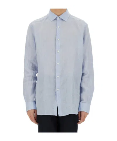 Zegna Buttoned Long-sleeved Shirt In Blue